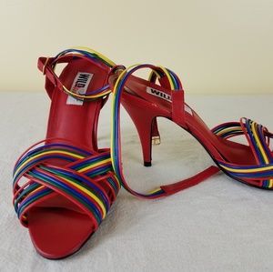 Red Rainbow Strappy Stilleto Sandal Heels Vintage